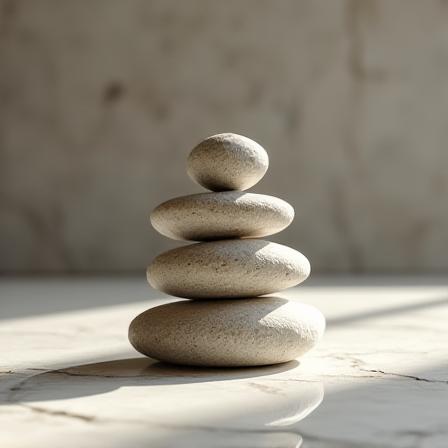 Geometric stone sculpture representing stability and balance